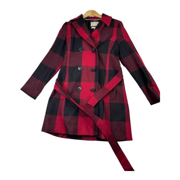 Banana Republic Plaid Wool Blend Coat sz Small Black/Red - Picture 1 of 7